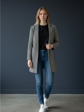 Kasper Black & White Herringbone Open-Front Blazer